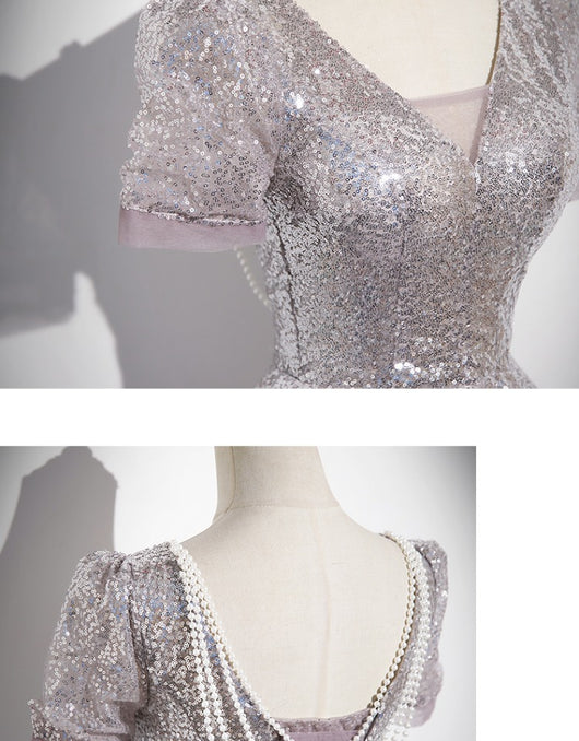 Vestido Princesa Francés Escote en V Plateado para Mujer - Image 20
