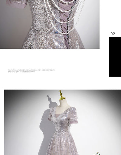 Vestido Princesa Francés Escote en V Plateado para Mujer - Image 21