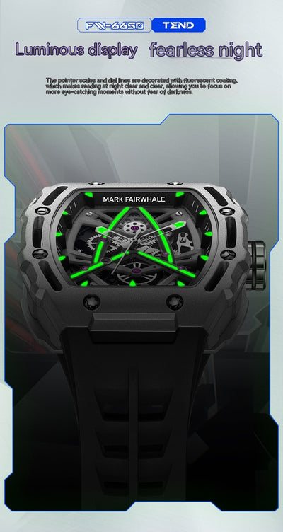 Reloj Mecánico Automático Hueco Diseño Barril para Hombre - Image 9