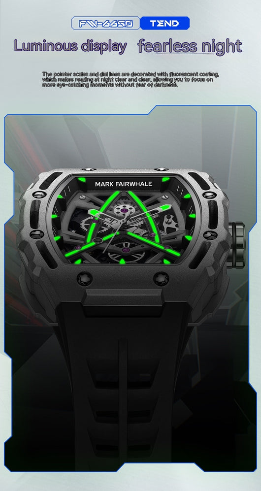 Reloj Mecánico Automático Hueco Diseño Barril para Hombre - Image 9