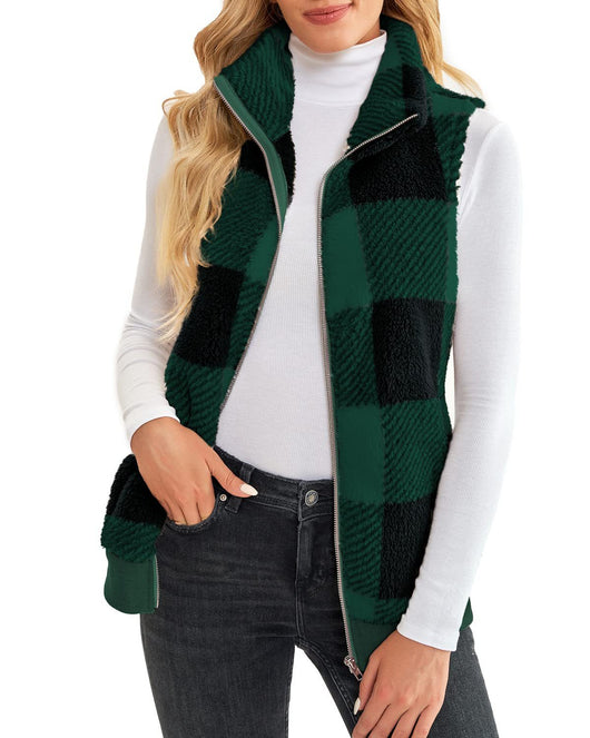 Chaleco Cardigan de Terciopelo Reversible con Cuadros Gruesos y Cuello de Pie - Image 17