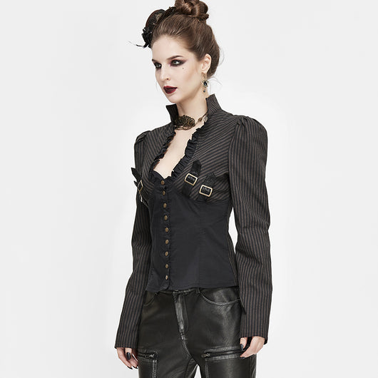Camisa Vintage Patchwork con Cuello Parado Slim para Mujer - Image 7