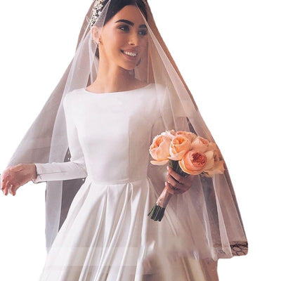 Vestido de Novia Off-Shoulder Manga Larga Satén Vintage Elegante - Image 11