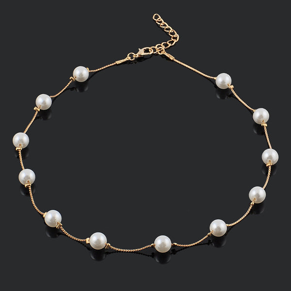 Cadena de Clavícula con Perla Pequeña Elegante de Una Capa - Image 4