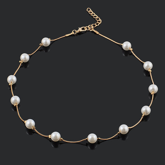 Cadena de Clavícula con Perla Pequeña Elegante de Una Capa - Image 4