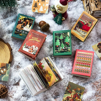 100 mini retro Christmas paper notes featuring vintage illustrations of Santa, snowmen, and holiday scenes. - Image 17