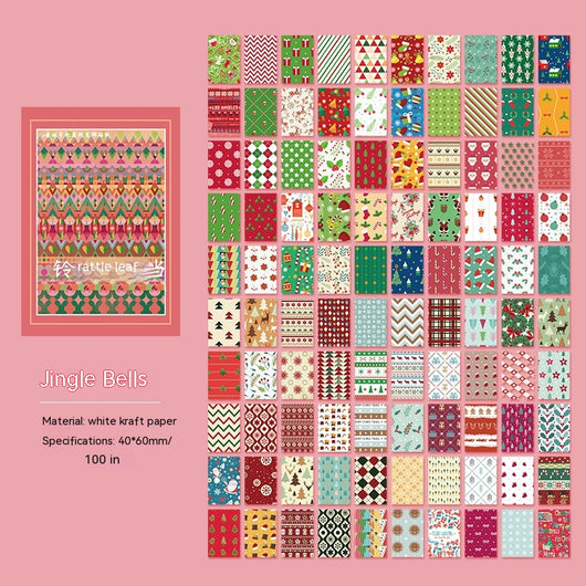 100 mini retro Christmas paper notes featuring vintage illustrations of Santa, snowmen, and holiday scenes. - Image 18