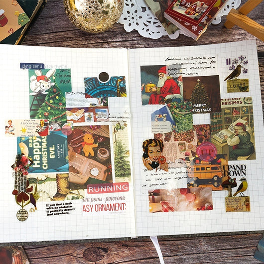 100 mini retro Christmas paper notes featuring vintage illustrations of Santa, snowmen, and holiday scenes. - Image 19