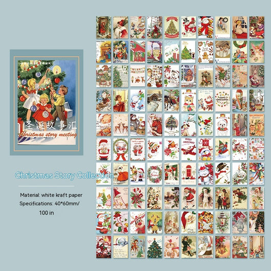 100 mini retro Christmas paper notes featuring vintage illustrations of Santa, snowmen, and holiday scenes. - Image 20