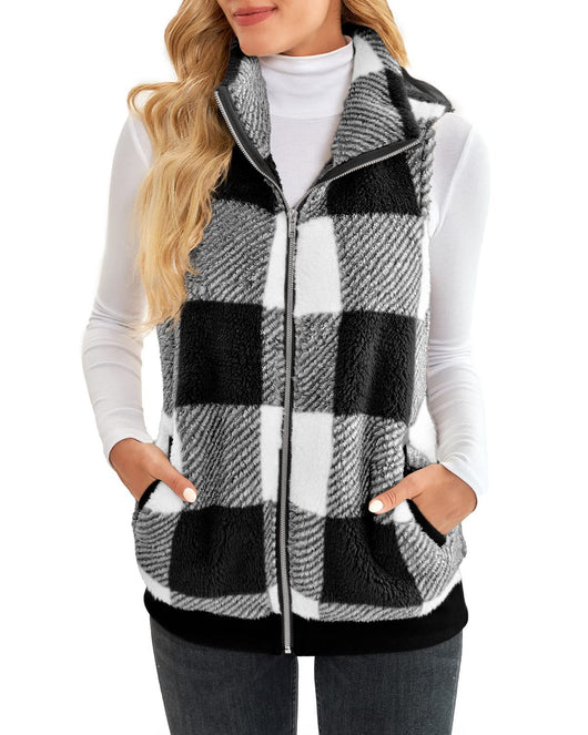 Chaleco Cardigan de Terciopelo Reversible con Cuadros Gruesos y Cuello de Pie - Image 24