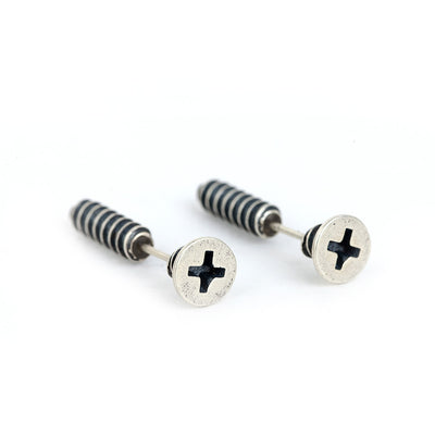 Aretes Punk Hip Hop Plata Tailandesa con Tornillos y Tachuelas - Image 6