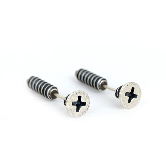 Aretes Punk Hip Hop Plata Tailandesa con Tornillos y Tachuelas - Image 6