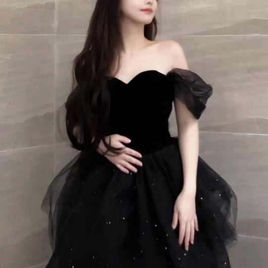Vestido de Noche Negro Lujo Minoritario Estilo Francés con Falda Tutú - Image 11