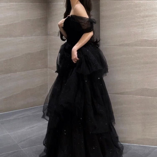 Vestido de Noche Negro Lujo Minoritario Estilo Francés con Falda Tutú - Image 13