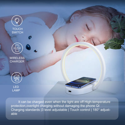 Lámpara Nocturna Inteligente con Altavoz Bluetooth, Cargador Inalámbrico 10W y Soporte para Teléfono - Image 13