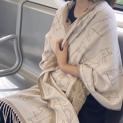 Bufanda de Cashmere con Jacquard de Gato - Versátil y Adorable para Invierno - Image 11