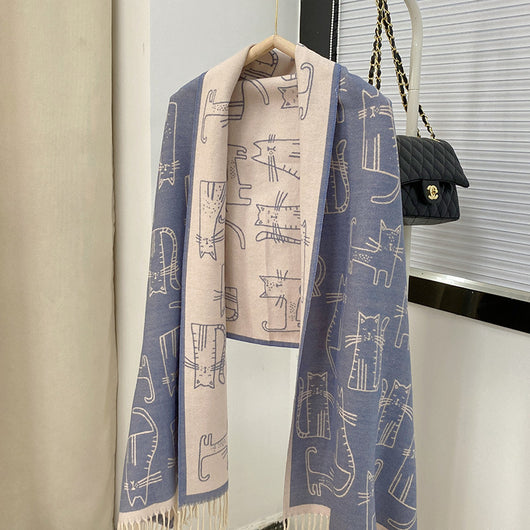 Bufanda de Cashmere con Jacquard de Gato - Versátil y Adorable para Invierno - Image 19
