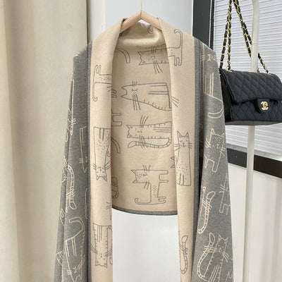 Bufanda de Cashmere con Jacquard de Gato - Versátil y Adorable para Invierno - Image 20