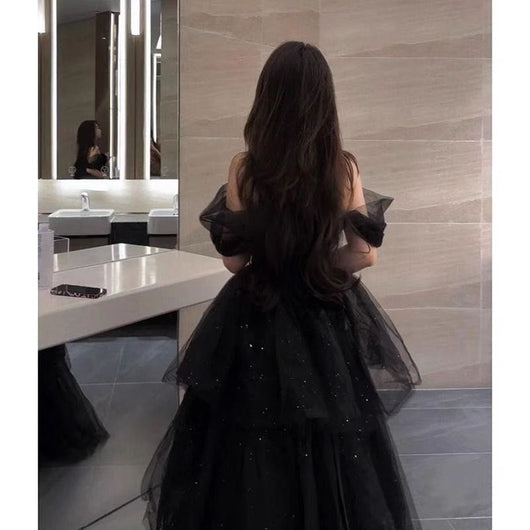 Vestido de Noche Negro Lujo Minoritario Estilo Francés con Falda Tutú - Image 21