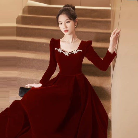 Vestido Largo de Noche Estilo Francés con Manga Larga para Mujer - Image 22