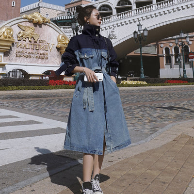 Vestido Denim Patchwork con Cortavientos de Moda
