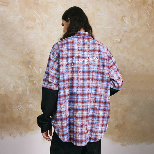 Camisa de Cuadros Hip Hop con Bordado de Letras y Solapa Floral - Image 17