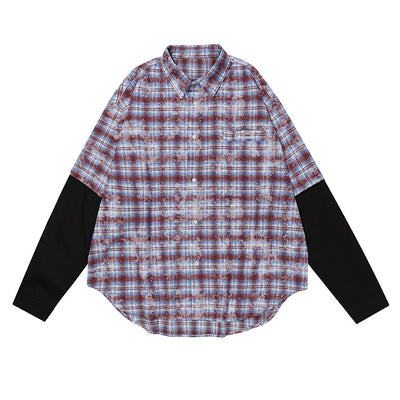 Camisa de Cuadros Hip Hop con Bordado de Letras y Solapa Floral - Image 18