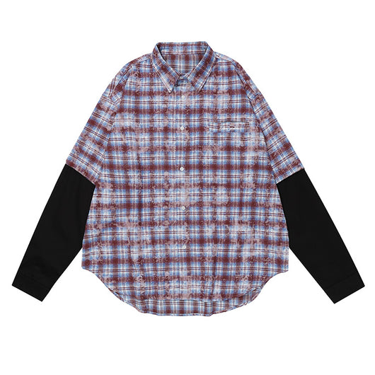 Camisa de Cuadros Hip Hop con Bordado de Letras y Solapa Floral - Image 18