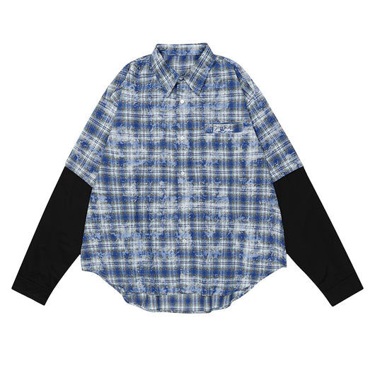 Camisa de Cuadros Hip Hop con Bordado de Letras y Solapa Floral - Image 25
