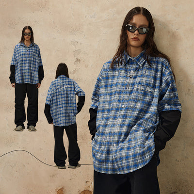 Camisa de Cuadros Hip Hop con Bordado de Letras y Solapa Floral - Image 26