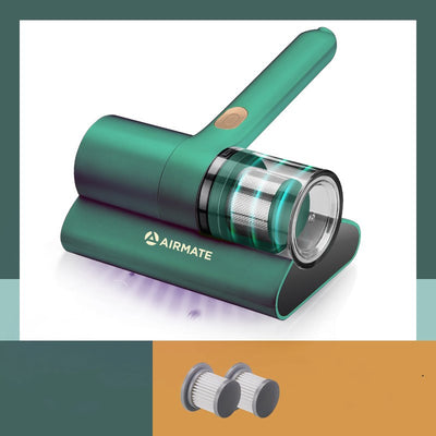 Green Airmate handheld mite removal instrument with transparent dust cup and six replacement filters. - Image 2