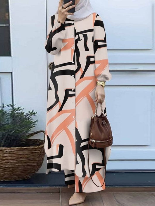 Traje Musulmán Dos Piezas Retro - Camisa Larga y Pantalón Ancho Primavera Otoño - Image 9