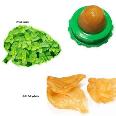 Two pet cat energy ball lick toys with catnip, one with a green base and orange pouch, the other with a blue base and black pouch. - Image 31