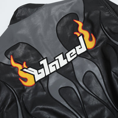 Chaqueta de Cuero para Hombre con Parches Bordados Estilo Locomotora Racing - Image 10