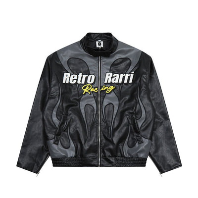 Chaqueta de Cuero para Hombre con Parches Bordados Estilo Locomotora Racing - Image 15
