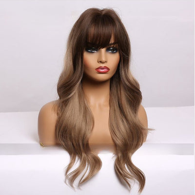 Peluca Larga Rizada con Flequillo - Marrón y Negro - Image 8