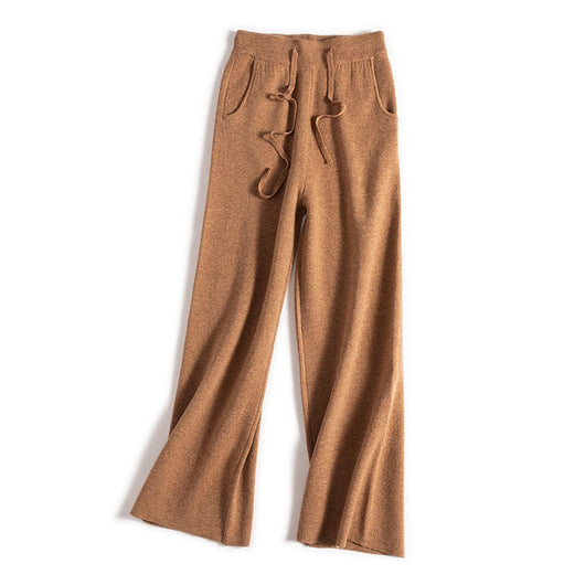 Pantalón Ancho de Cintura Alta con Cordón en Lana Suave y Textura Esponjosa - Image 8