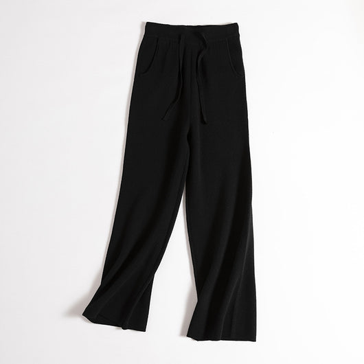 Pantalón Ancho de Cintura Alta con Cordón en Lana Suave y Textura Esponjosa - Image 14