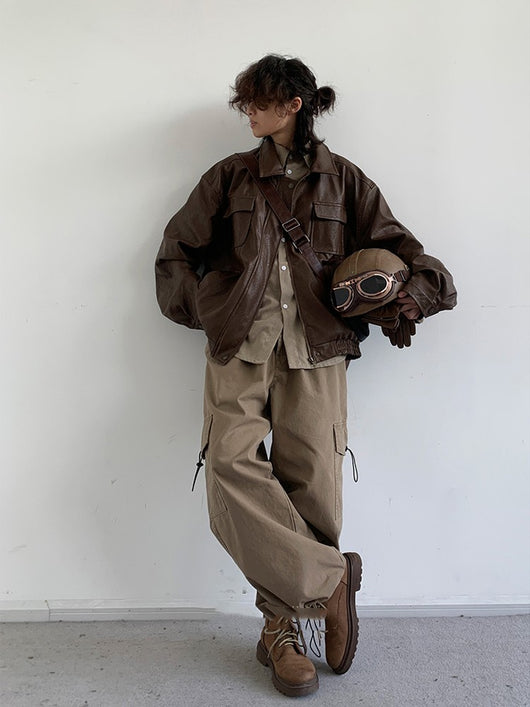 Chaqueta de Cuero PU Vintage Japonesa para Motocicleta - Image 9