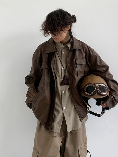 Chaqueta de Cuero PU Vintage Japonesa para Motocicleta - Image 10