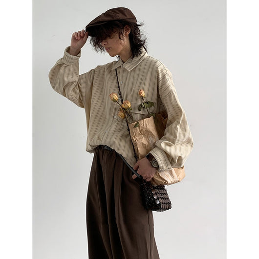 Camisa Retro Japonesa a Rayas Estilo Universitario - Image 9