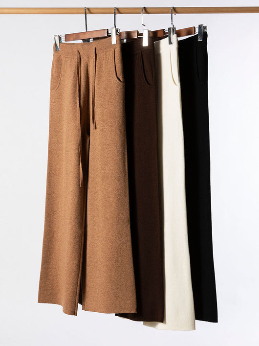 Pantalón Ancho de Cintura Alta con Cordón en Lana Suave y Textura Esponjosa - Image 17