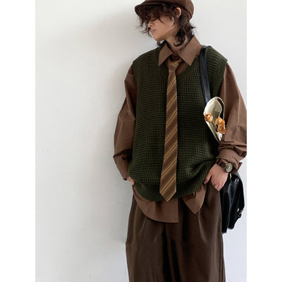 Corbata Retro Japonesa a Rayas Khaki - Estilo Universitario Versátil - Image 8