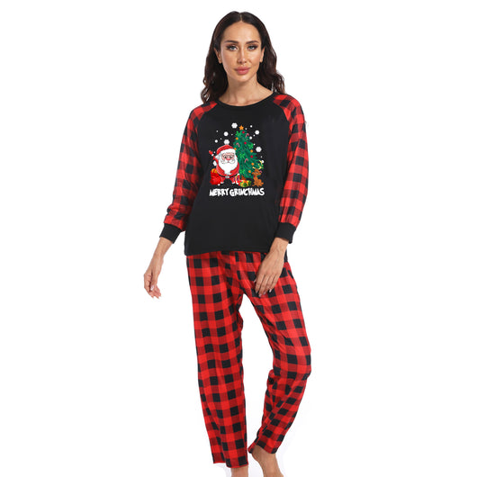 Men's Christmas pajama set with a black long-sleeve top featuring Santa, a Christmas tree, and Max, the Grinch's dog, with "Merry Grinchmas" text, paired with r - Image 16