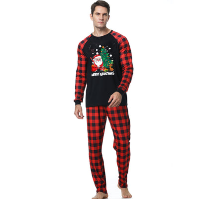 Men's Christmas pajama set with a black long-sleeve top featuring Santa, a Christmas tree, and Max, the Grinch's dog, with "Merry Grinchmas" text, paired with r - Image 17