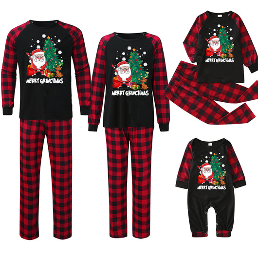 Men's Christmas pajama set with a black long-sleeve top featuring Santa, a Christmas tree, and Max, the Grinch's dog, with "Merry Grinchmas" text, paired with r - Image 20