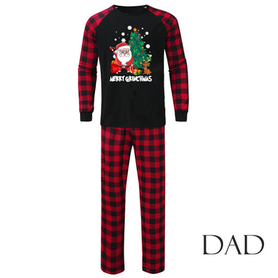 Men's Christmas pajama set with a black long-sleeve top featuring Santa, a Christmas tree, and Max, the Grinch's dog, with "Merry Grinchmas" text, paired with r - Image 21
