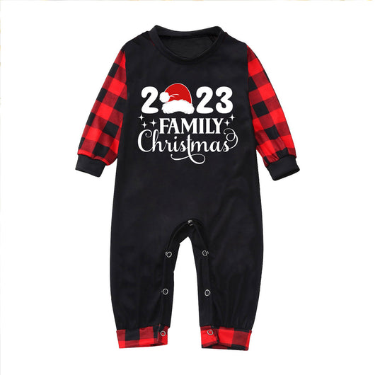 Red and black buffalo plaid Christmas pajama set with a long-sleeve top and matching pants. Top reads "2023 FAMILY Christmas". - Image 23