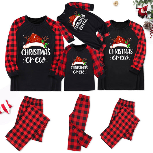 Kids' Christmas pajama set with a black "Christmas Crew" top and red and black buffalo plaid pants. - Image 23