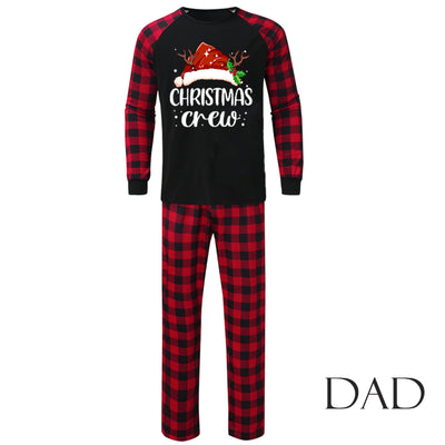 Kids' Christmas pajama set with a black "Christmas Crew" top and red and black buffalo plaid pants. - Image 25